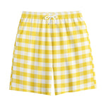 Yellow And White Gingham Pattern Print Cotton Shorts