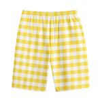 Yellow And White Gingham Pattern Print Cotton Shorts