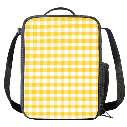 Yellow And White Gingham Pattern Print Crossbody Lunch Bag