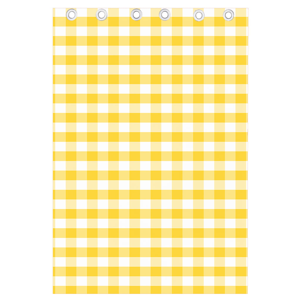 Yellow And White Gingham Pattern Print Curtain