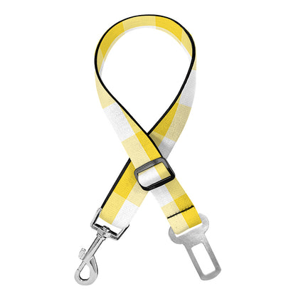 Yellow And White Gingham Pattern Print Dog Seat Belt