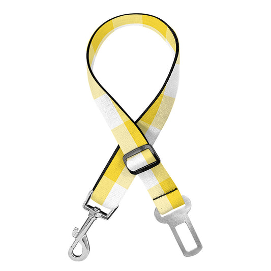 Yellow And White Gingham Pattern Print Dog Seat Belt
