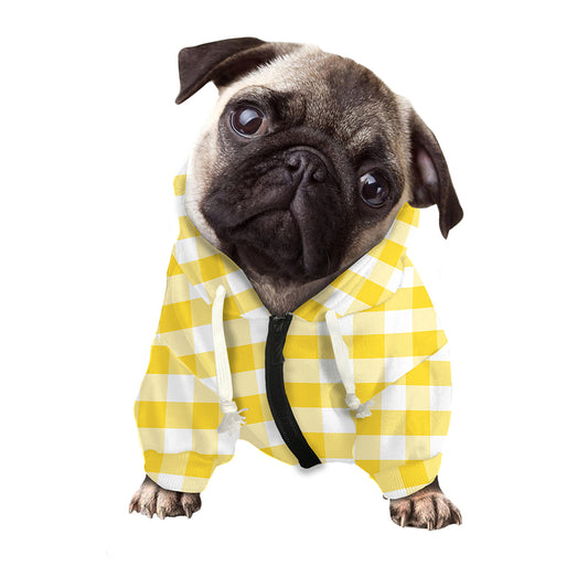 Yellow And White Gingham Pattern Print Dog Zip Up Hoodie