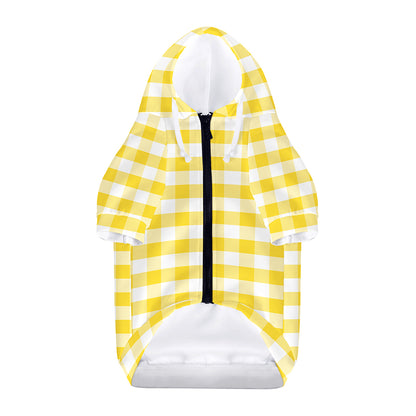 Yellow And White Gingham Pattern Print Dog Zip Up Hoodie