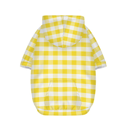 Yellow And White Gingham Pattern Print Dog Zip Up Hoodie