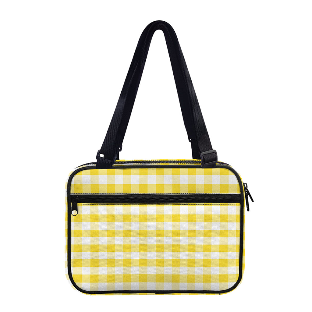 Yellow And White Gingham Pattern Print Double Strap Bible Bag