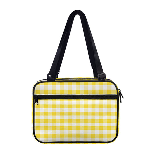 Yellow And White Gingham Pattern Print Double Strap Bible Bag