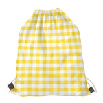 Yellow And White Gingham Pattern Print Drawstring Bag