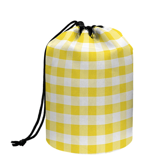 Yellow And White Gingham Pattern Print Drawstring Makeup Bag