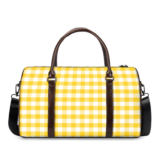 Yellow And White Gingham Pattern Print Duffle Bag