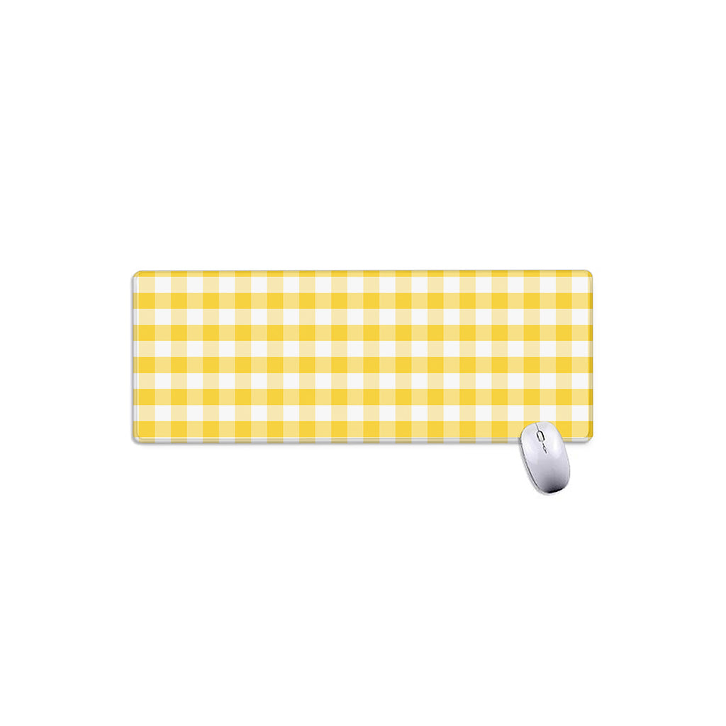 Yellow And White Gingham Pattern Print Extended Mouse Pad