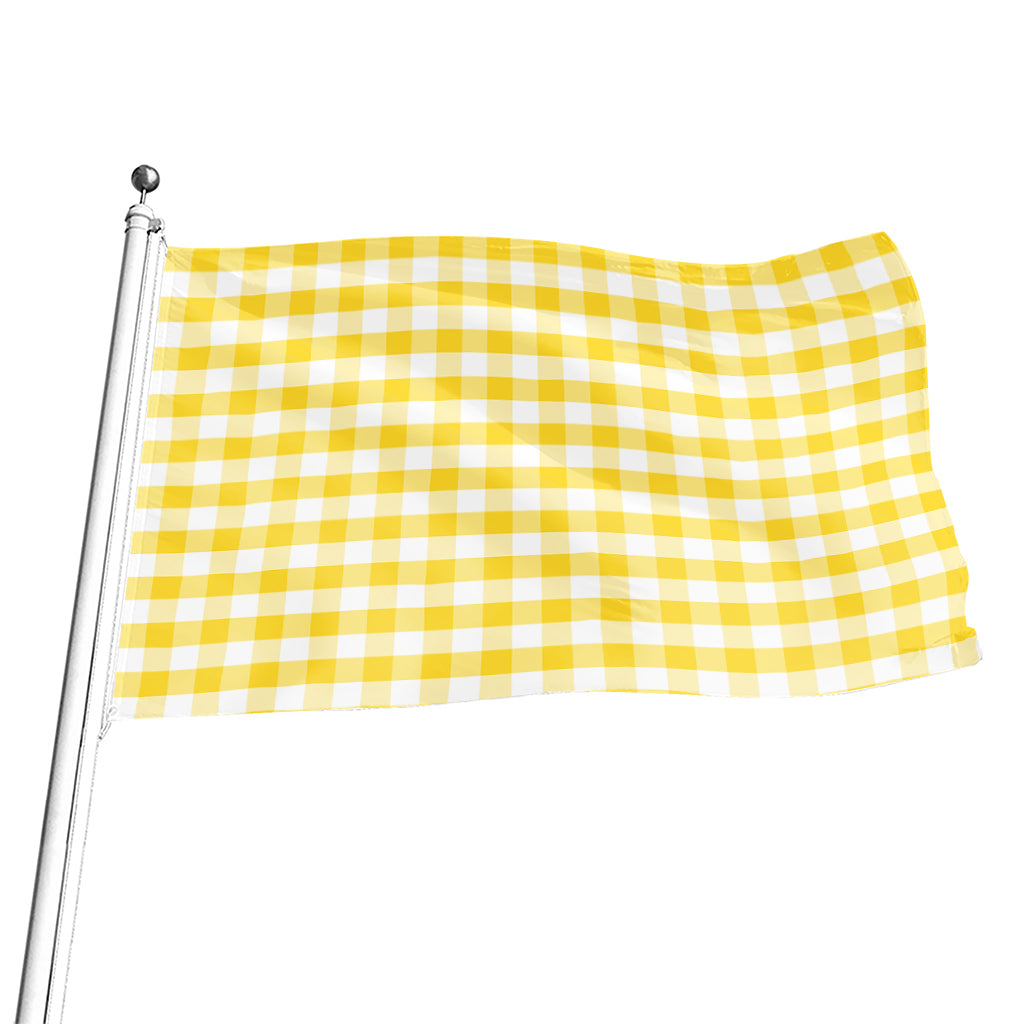 Yellow And White Gingham Pattern Print Flag