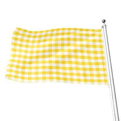 Yellow And White Gingham Pattern Print Flag
