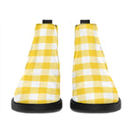 Yellow And White Gingham Pattern Print Flat Ankle Boots