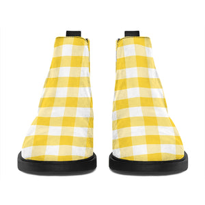 Yellow And White Gingham Pattern Print Flat Ankle Boots