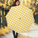 Yellow And White Gingham Pattern Print Foldable Umbrella
