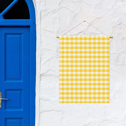 Yellow And White Gingham Pattern Print Garden Flag