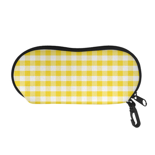 Yellow And White Gingham Pattern Print Glasses Case