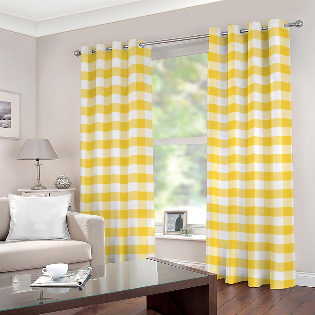 Yellow And White Gingham Pattern Print Grommet Curtains