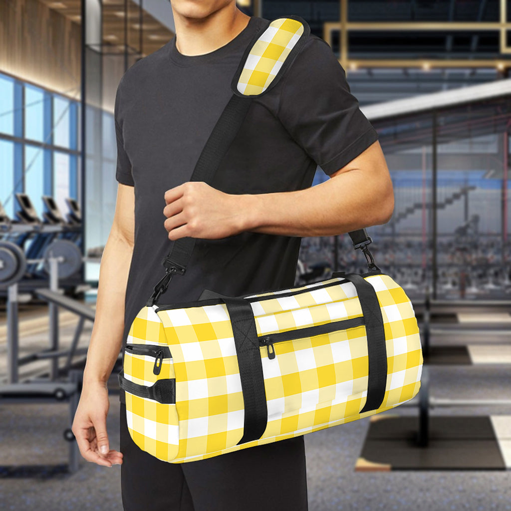 Yellow And White Gingham Pattern Print Gym Bag