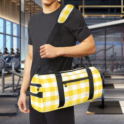Yellow And White Gingham Pattern Print Gym Bag