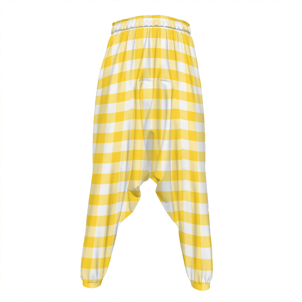 Yellow And White Gingham Pattern Print Hammer Pants