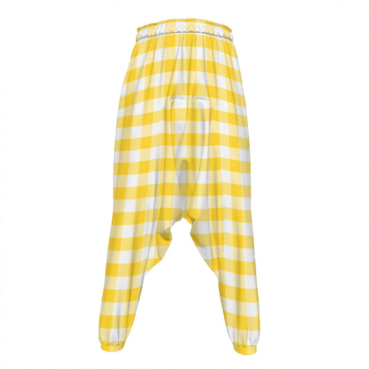 Yellow And White Gingham Pattern Print Hammer Pants