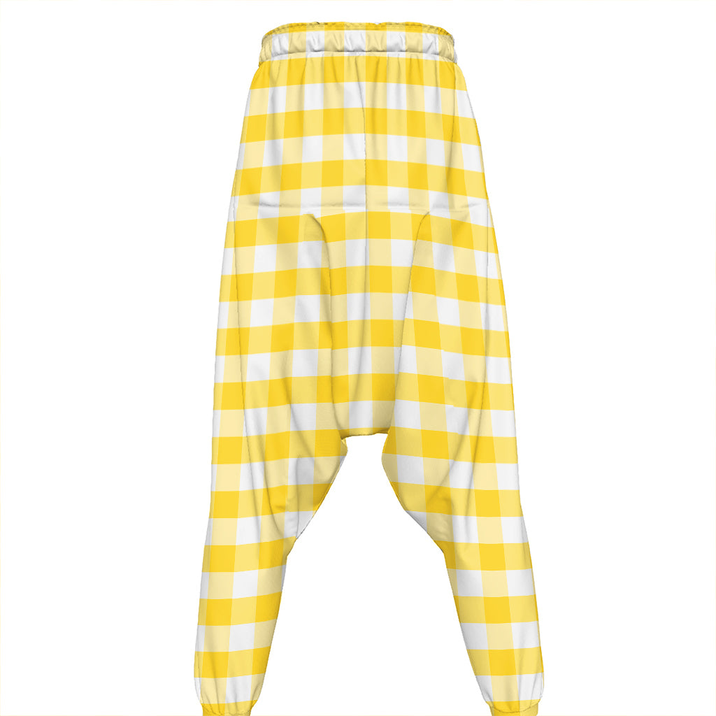 Yellow And White Gingham Pattern Print Hammer Pants
