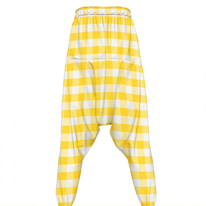 Yellow And White Gingham Pattern Print Hammer Pants