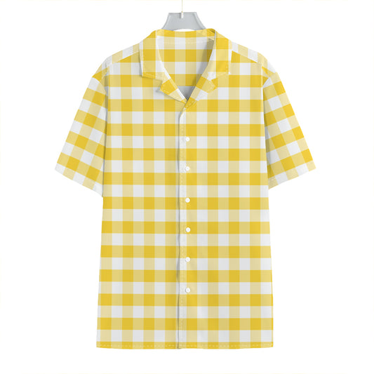 Yellow And White Gingham Pattern Print Hawaiian Shirt