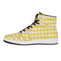 Yellow And White Gingham Pattern Print High Top Leather Sneakers