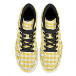 Yellow And White Gingham Pattern Print High Top Leather Sneakers