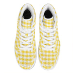 Yellow And White Gingham Pattern Print High Top Leather Sneakers