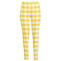 Yellow And White Gingham Pattern Print High-Waisted Pocket Leggings