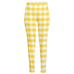 Yellow And White Gingham Pattern Print High-Waisted Pocket Leggings