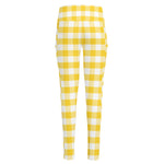 Yellow And White Gingham Pattern Print High-Waisted Pocket Leggings
