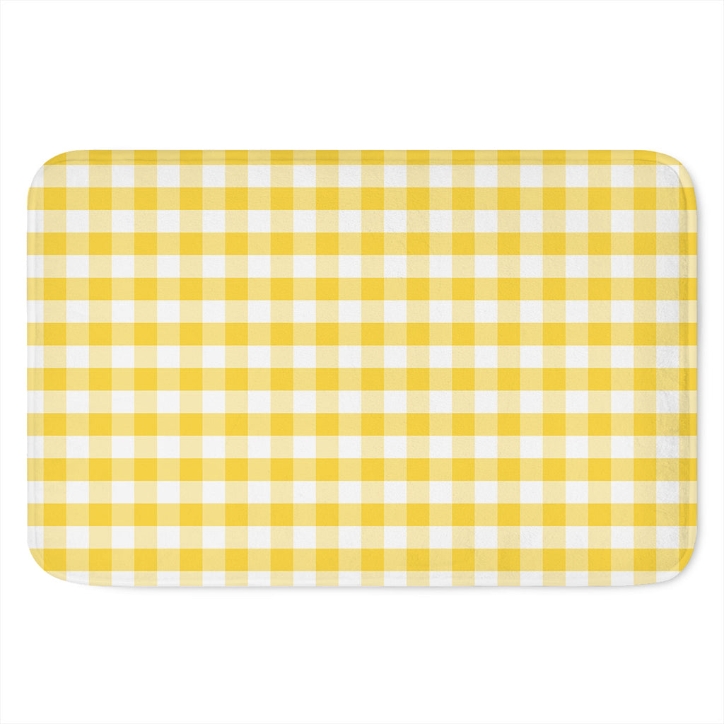 Yellow And White Gingham Pattern Print Indoor Door Mat