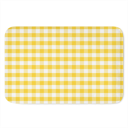 Yellow And White Gingham Pattern Print Indoor Door Mat