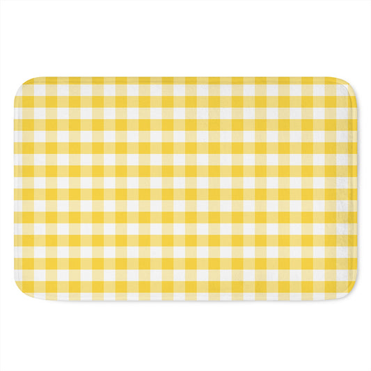 Yellow And White Gingham Pattern Print Indoor Door Mat