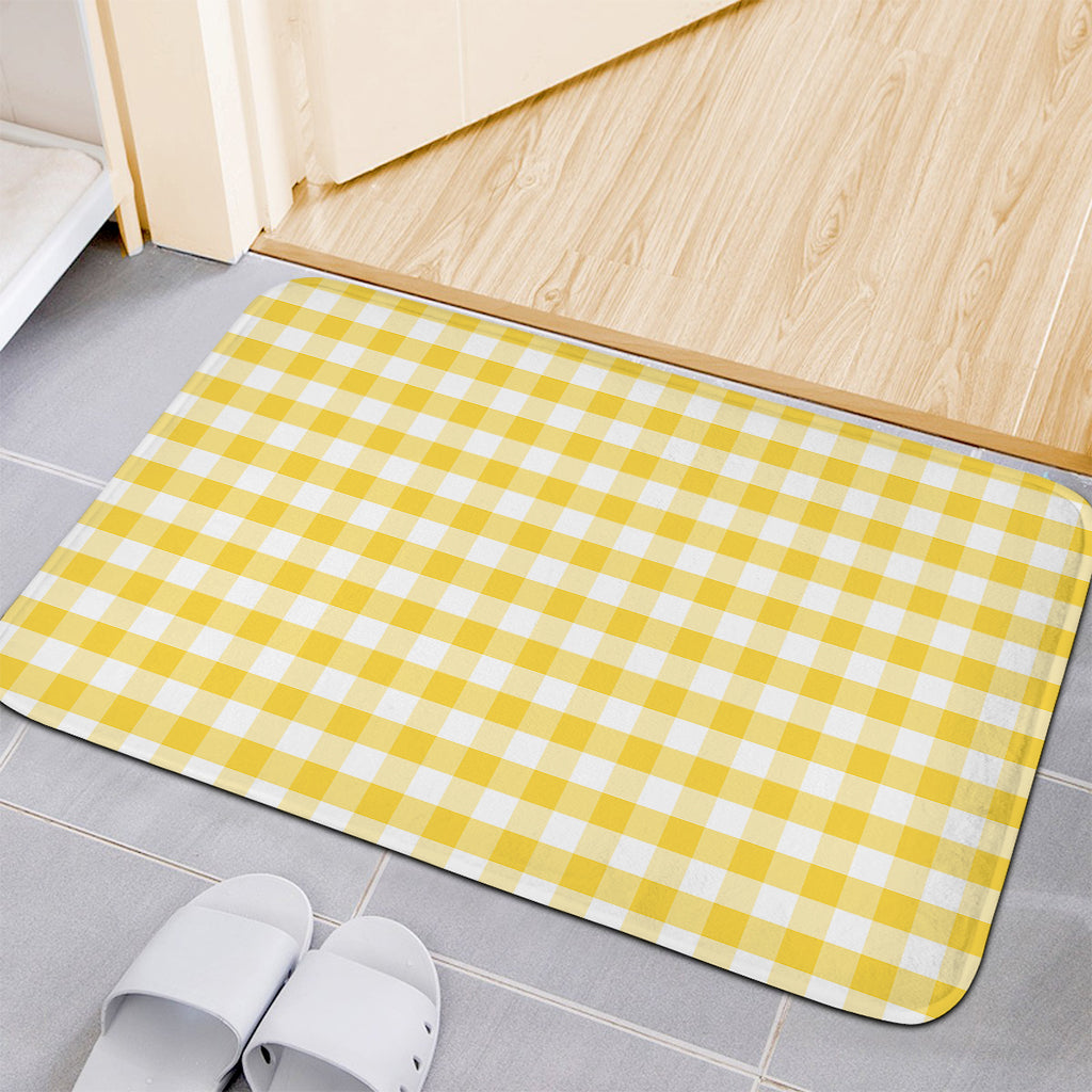 Yellow And White Gingham Pattern Print Indoor Door Mat