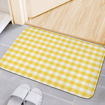 Yellow And White Gingham Pattern Print Indoor Door Mat