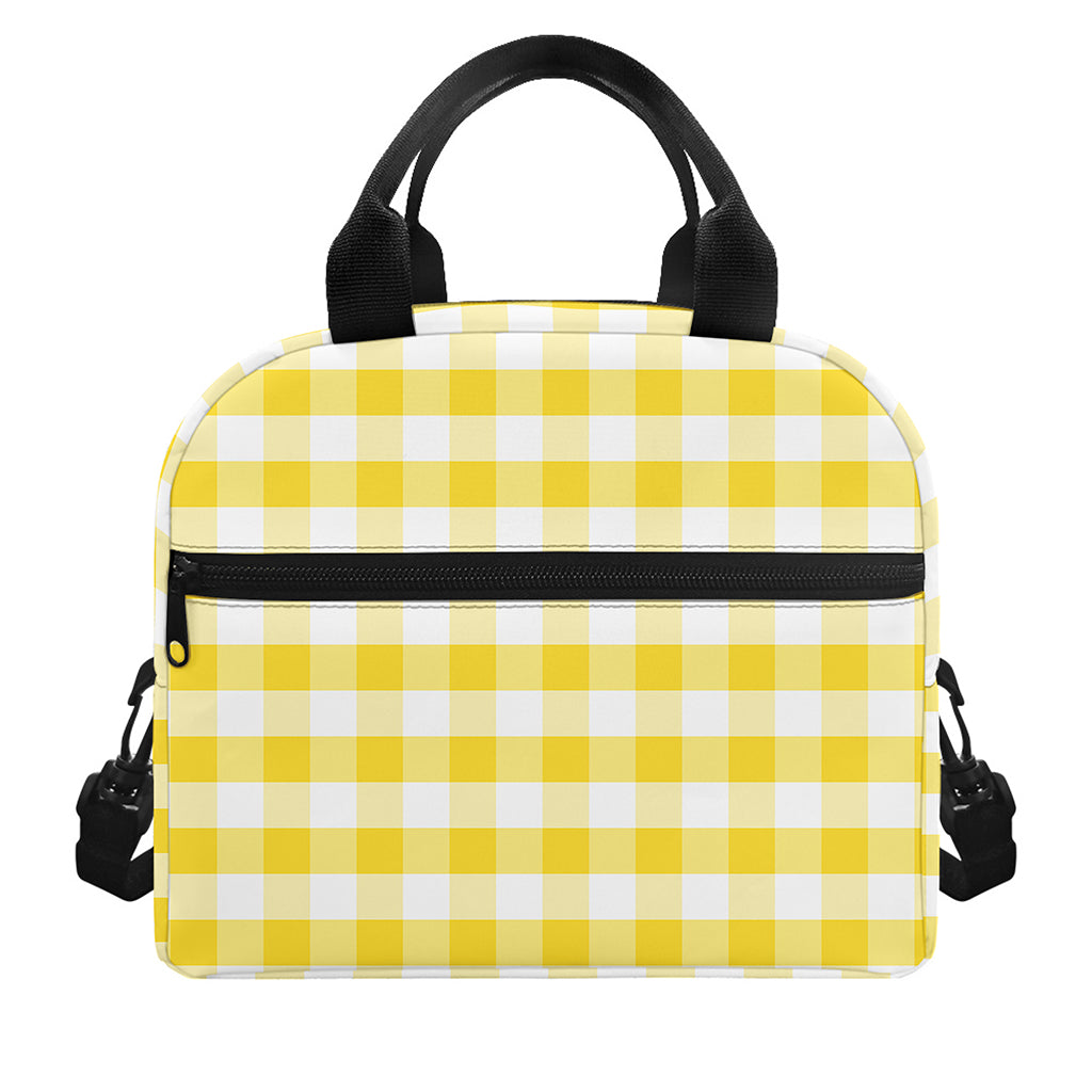 Yellow And White Gingham Pattern Print Insulated Lunch Bag