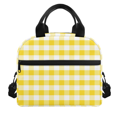 Yellow And White Gingham Pattern Print Insulated Lunch Bag