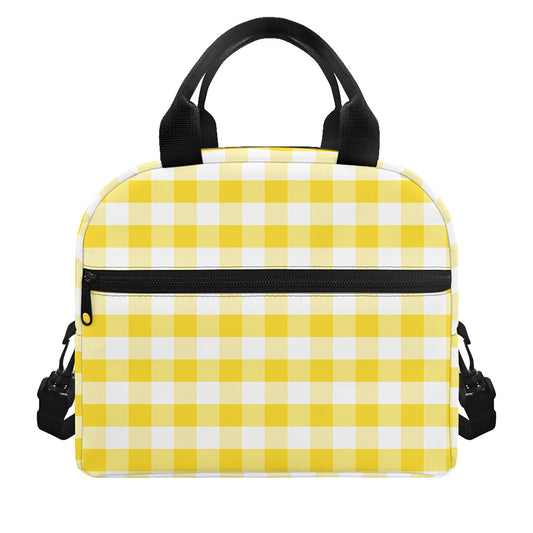 Yellow And White Gingham Pattern Print Insulated Lunch Bag