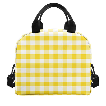 Yellow And White Gingham Pattern Print Insulated Lunch Bag