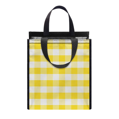 Yellow And White Gingham Pattern Print Insulated Lunch Tote