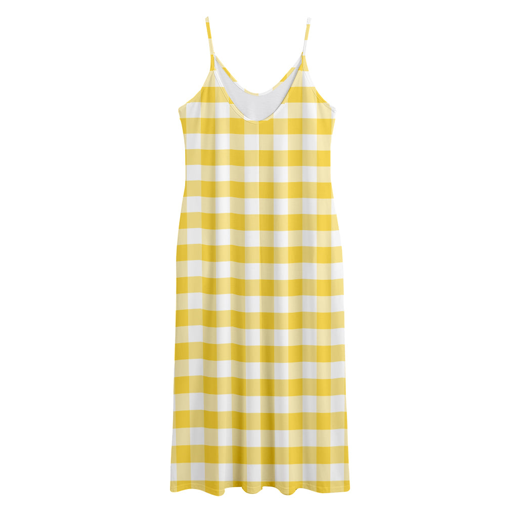 Yellow And White Gingham Pattern Print Jersey Midi Cami Dress