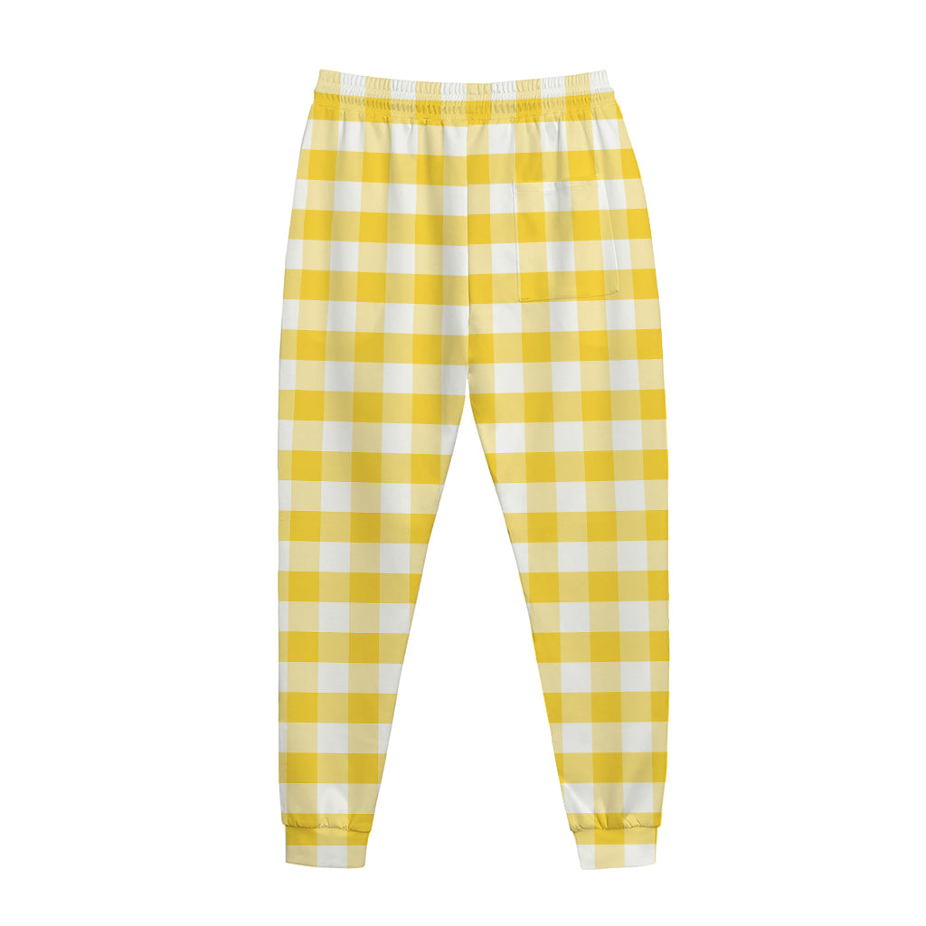 Yellow And White Gingham Pattern Print Jogger Pants