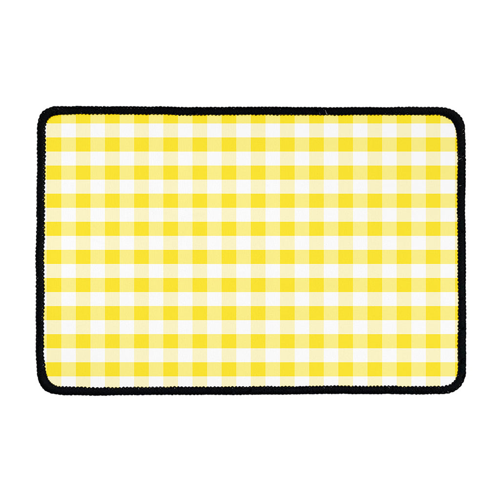 Yellow And White Gingham Pattern Print Kitchen Mat