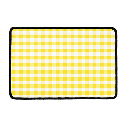 Yellow And White Gingham Pattern Print Kitchen Mat